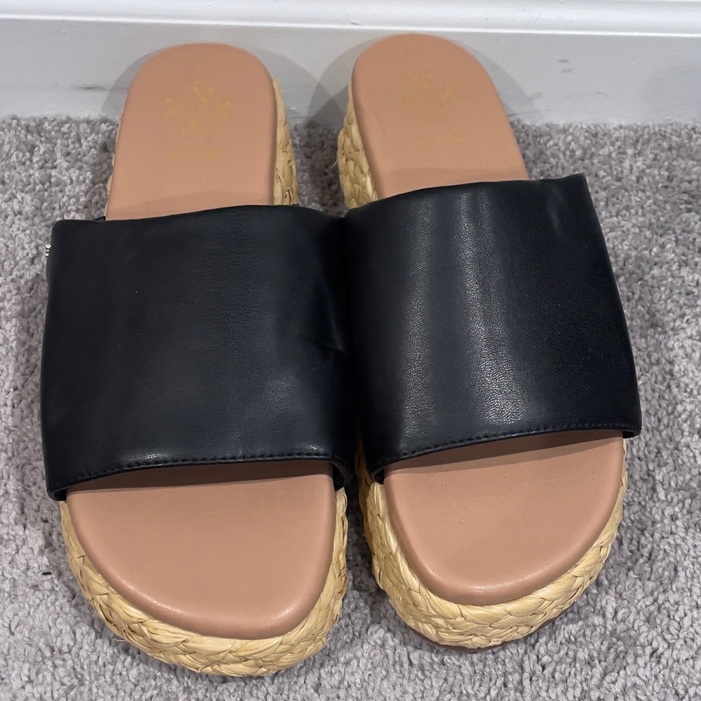 Sam & Libby Ingrid Espadrille Slide Platform Sandal, Black/Tan, Women's 9.5 NEW - Picture 2 of 13